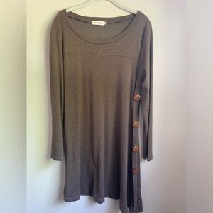 iGENJUN Shirt Dress Button Accents Asymmetrical Hem size small brown multi color
